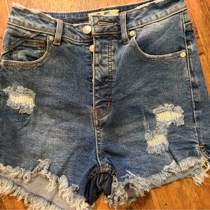We The Free Blue Distressed Jean Shorts